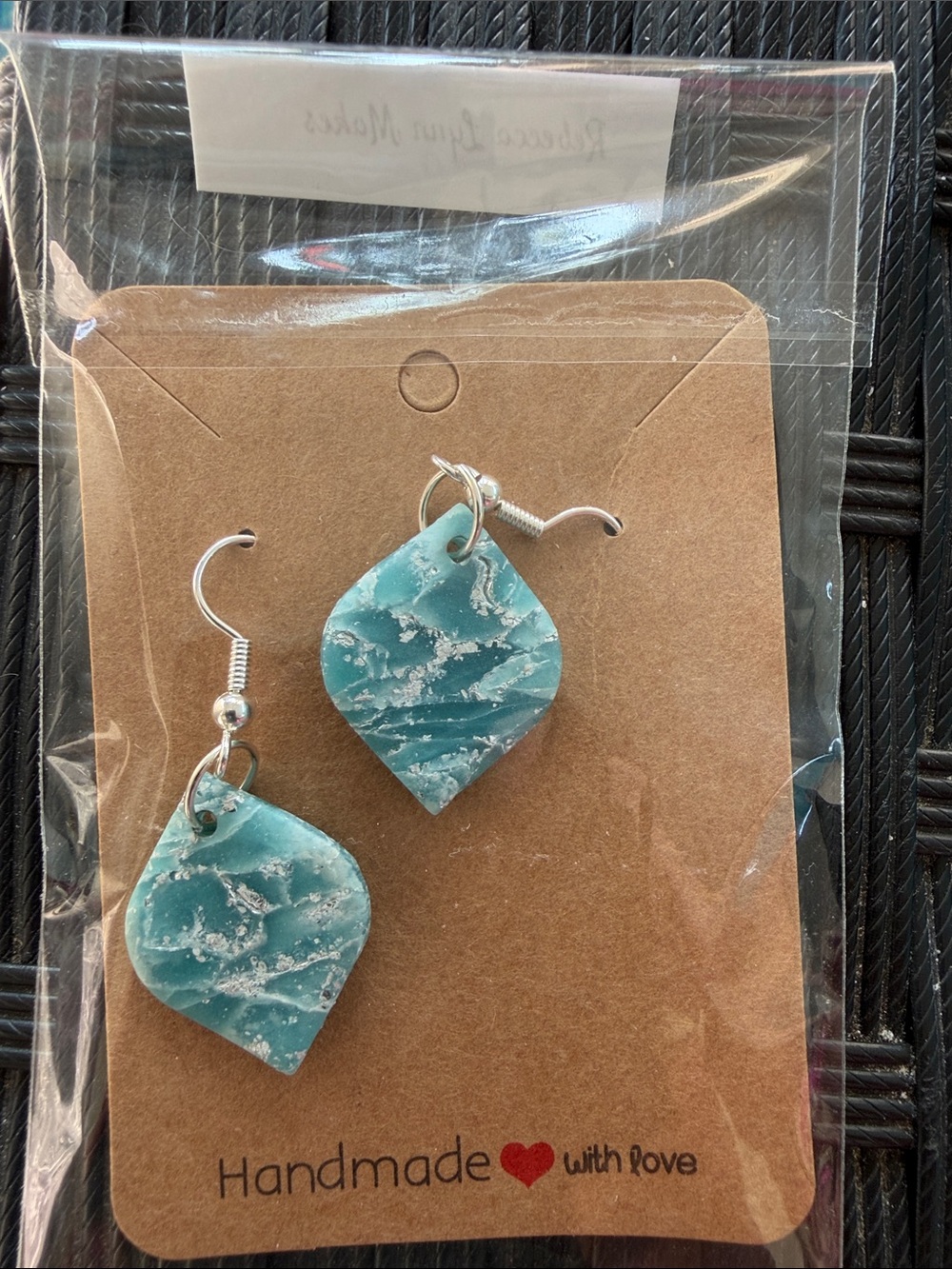 Hand Crafted Turquoise Marble Drop Earrings - Picture 4 of 5